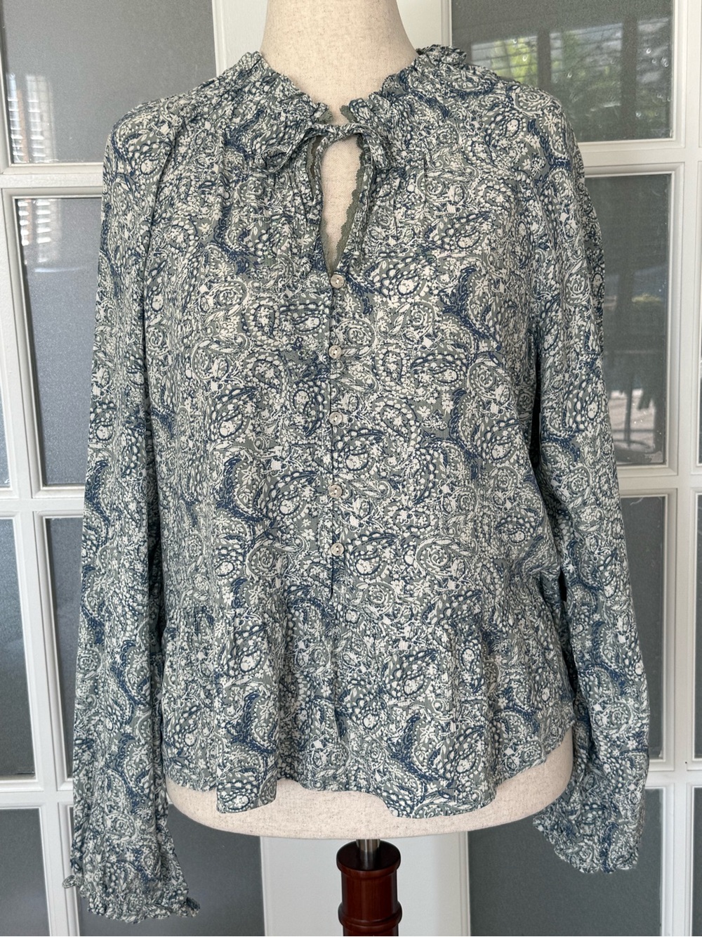 Frye & Co Lily Pad Combo Paisley Boho Peasant Blouse XL NWT